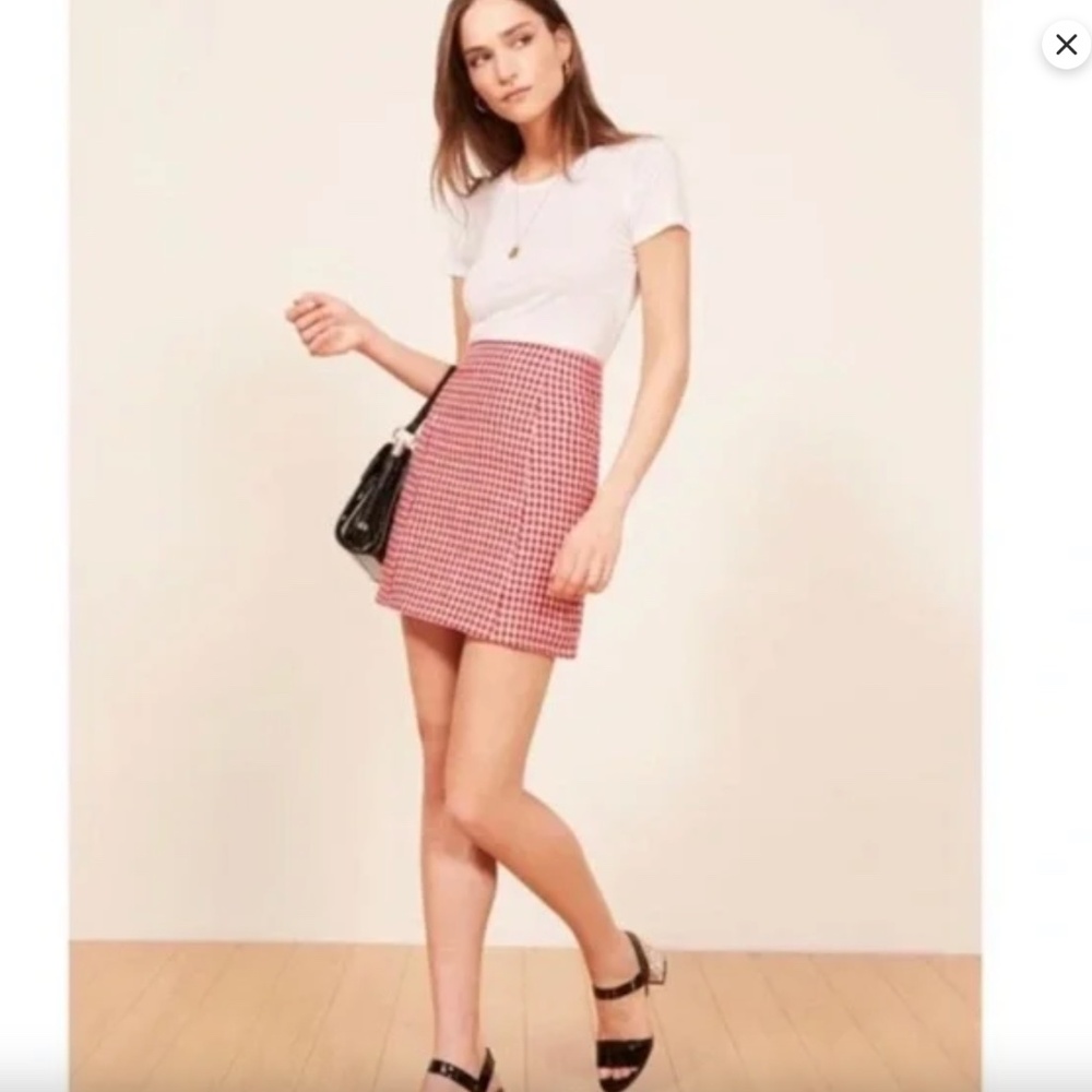 Reformation Ginghan Red & White Mini Skirt 6 - Picture 3 of 6
